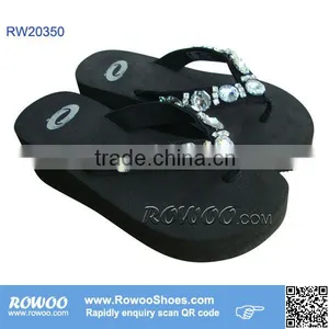 Ladies Black Wedge Flip Flops With Rhinestones thumbnail-1