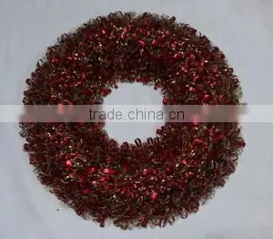 2015 Matte Red Color Christmas PET Tinsel Wreath thumbnail-1