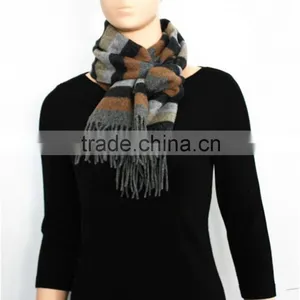 Colorful Stripe Pure Wool Scarf With Fringe thumbnail-1