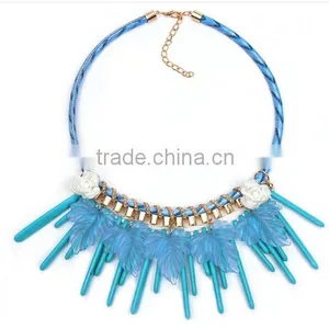 2016 New Fashion Bib Collar Leaves Tassels Chunky Luxury Choker Necklace thumbnail-1