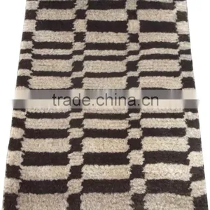 Hand Woven 100% Wool Shaggy Rugs Modern Design Cream/ Dark Brown Colour thumbnail-1