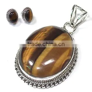 Tiger EYE Stone Jewelry Silver Pendant Silver Ear Studs Jewelry Set Sterling Silver Jewelry Wholesale Ebay Jewelry Fashion thumbnail-1