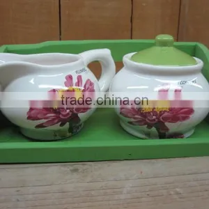Decal Ceramic Creamer Container and Sugar Jar Set thumbnail-1