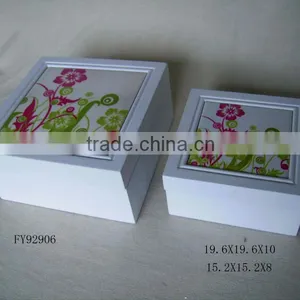 Pearl White Lacquer Wood Six Drawer Storage Box With Flower Design thumbnail-1