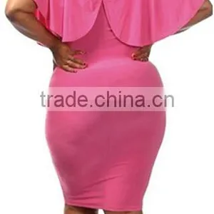 Women's Batwing Sleeve V Neck Solid Bodycon Plus Size Dress thumbnail-5