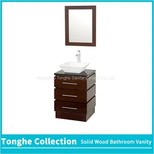 22'' Brown Bathroom Vanity Cabinet White Stone Top Glass Vessel Sink thumbnail-2