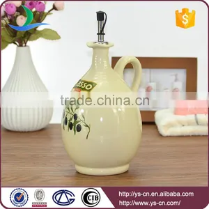 Beige Round Olive Branch Pattern Ceramic Oil and Vinegar Bottles Wholesale thumbnail-1