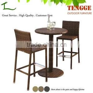 3 Pieces Outdoor Bistro Furniture Rattan High Tables and Bar Stools thumbnail-1