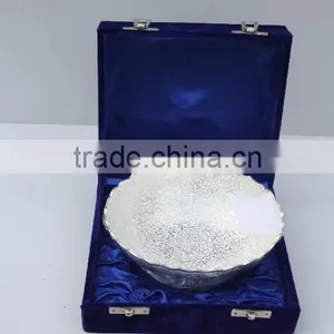 Silver Plated Brass Bowl With Emboss in a Blue Velvet Box thumbnail-1
