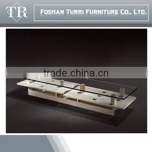Modern Nature Marble Travertine TV Table With Glass Top thumbnail-5