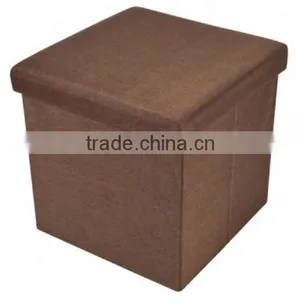 Brown Stain Resistant Folding Polyester Linen Storage Ottoman thumbnail-2