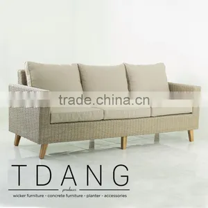 Fiji Wicker Sofa With Wooden Legs - Contemporary Rattan Furniture Bench. thumbnail-1