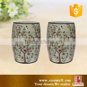 H 45cm Green Stool Ceramic Drum Side Table thumbnail-6