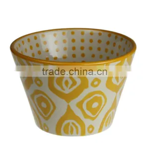 6"yellow Color Chinese Hand-printed Large Ceramic Soup Bowls thumbnail-1