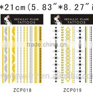 T003-002 Cheap Gold Silver Tattoo Sticker Metallic Removal Temporary Flash Tattoo Sticker Design thumbnail-1