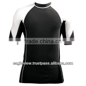 Short Sleeve MMA Grappling Rash Guard Black/White Nylon/Lecra thumbnail-1
