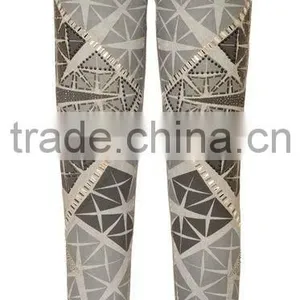 Newest Fashion Jeans Print Pattern Beaded Capris Skinny Pictures Sexy Jeans Women thumbnail-2