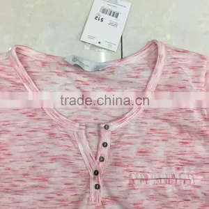 Women Stock Apparel V-neck Slub Cotton T-shirt thumbnail-3
