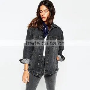 Black Plain Denim Jacket Women Cheap Factory Price in Bulk thumbnail-1