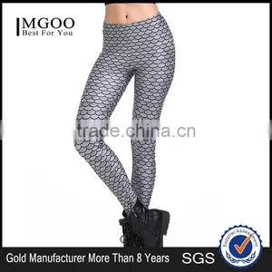 MGOO 2017 Fashion Manufacturer Custom Jersey Leggings 90 Polyester 10 Spandex Leggings Grey Mermaid Scale Print thumbnail-1