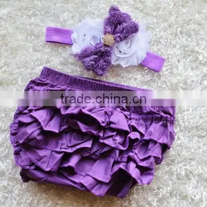Full Ruffles Baby Underwear Boutique Clothing Solid Color Bloomers Match Headband thumbnail-5