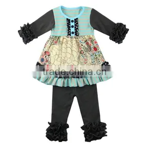 Fall Boutique Orange Icing Raglan Stripe Knit Ruffle Children Outfits Halloween Girls Raglan Outfits thumbnail-5