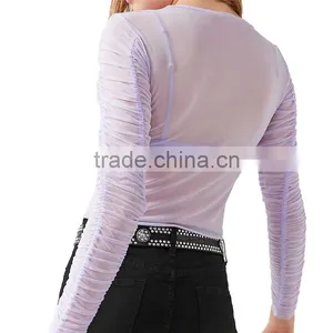 2017 OEM Sheer Minimal-femme Long Sleeves Ruched Fancy Blouse thumbnail-4