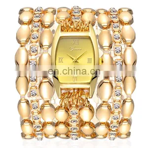 2017 New Arrival Fashion Gold 3 Rolls Chains Women Bracelet Watch Fancy Landies Watches thumbnail-1