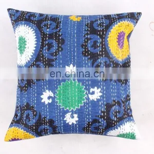 INDIAN Blue KANTHA WORK TROPICANA SUZANI PRINT CUSHION COVER PILLOW CASE thumbnail-1