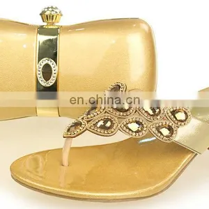 Gold Low Heel Crystal Wedding Shoes thumbnail-1