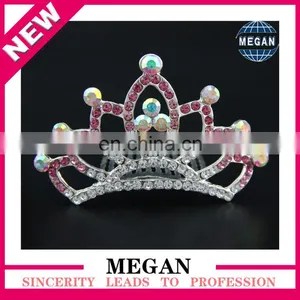 Fancy Kids Rhinestone Crystal Crown Diamante Princess Hair Tiara With Combs thumbnail-1