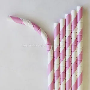 Biodegradable Paper Straws - Mixed Colors Rainbow Stripe Paper Drinking Straws for Juices, Shakes, Smoothies, Party Supplies Decorations thumbnail-3