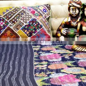 Indian Reversible Throw Ralli Gudri Bohemian Home Decorative Cotton Blanket Vintage Reversible Bedspread thumbnail-1