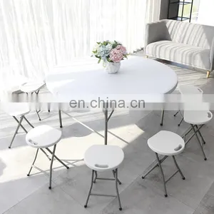 Portable White Round Dining Room Table Outdoor Camping Wedding Party Hire Plastic Folding Portable Picnic Table thumbnail-1
