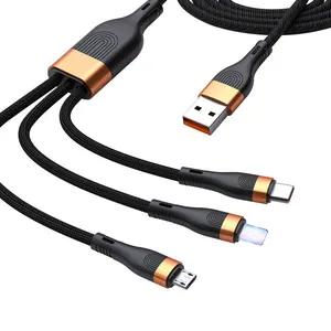 Wholesale 1.2 m High Quality 6A 3 in 1 USB Type C Charging Cable Multi-function Mobile Phone Charger Cable thumbnail-1