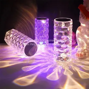Wholesale Romantic Bedside 16 Color RGB Remote Control Crystal Rose Diamond Table Lamp Rechargeable Usb Touch Night Light thumbnail-1