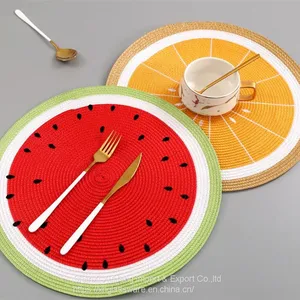 PP Woven Round Placemat Cartoon Fruit Dining Table Plate Mat Bowl Watermelon Lemon Drink Coasters Kitchen Accessories Home Decor thumbnail-1