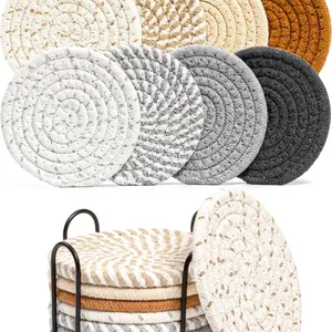 Drink Coasters With Holder, Woven Coasters for Coffee Pads thumbnail-1