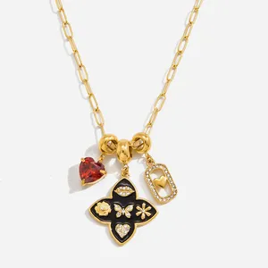 DIY Heart Tree of Life & Four-Leaf Clover CZ Pendant Necklace Charm thumbnail-2