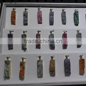 Druzy Pendant Wholesale, Colorful Gold Plated Natural Druzy Connectors thumbnail-2