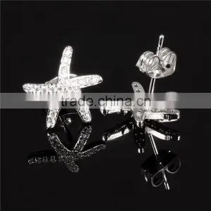 Professional China Supplier Zircon Rhodium Plated Starfish Earring thumbnail-2