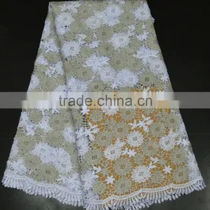2015 Top Quality Lace Fabrics Latest Design African Cord Lace Fabric White Bridal Lace Fabric With Breads thumbnail-1