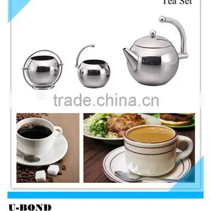 Stainless Steel Upswept Handles and Flat Bottomed Tea Set thumbnail-1