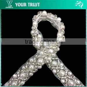 Cross Line Transparent Bugle White Pearls White Organza Trimming thumbnail-1