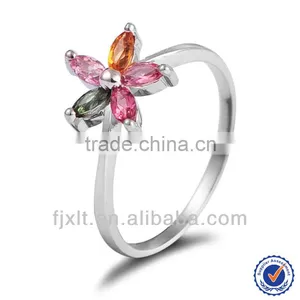 Custom Made Simple Design 925Sterling Silver Single Flower Tourmaline Ring thumbnail-1