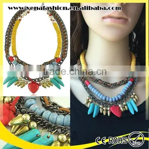 Weave Turquosie Large Bead Bib Necklace, Elegant Beaded Necklace thumbnail-1