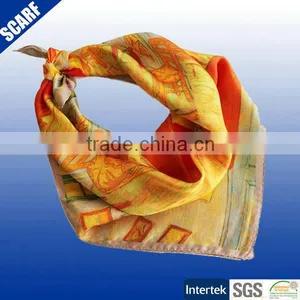 High Quality Yellow Silk Printed Square Scarves Cheap Bandana thumbnail-1