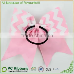 Pink Chevron Grosgrain Big Cheer Bow With Ponytail Elastic Loop thumbnail-2