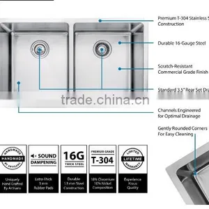 Kitchen Accessories Stainless Steel Cheap Undermount Double Handmade Italian Kitchen Sink thumbnail-3