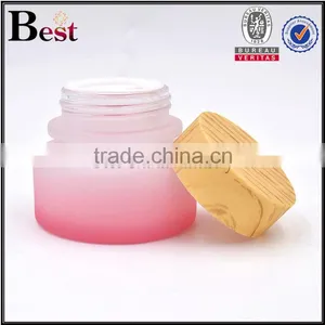 50g Empty Pink Color Glass Cream Jar With Bamboo Screw Cap thumbnail-2
